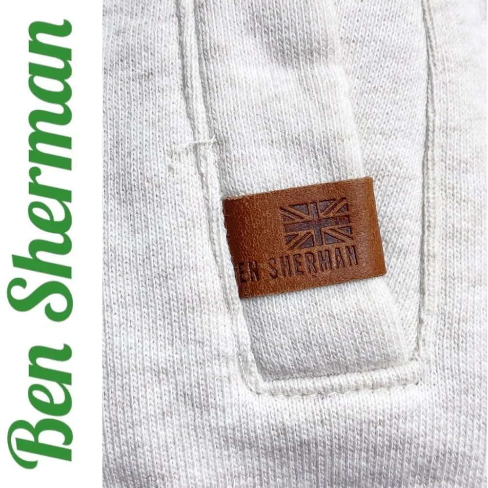 BEN SHERMAN 100% COTTON SHAWL COLLAR ELBOW PATCH GRANDPA CARDIGAN IVORY, Size XS